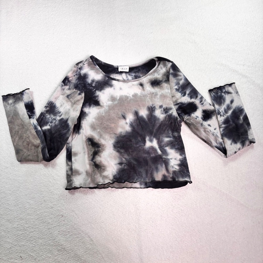 Lelis Tie Dye Mesh Long Sleeve Top Women M Sheer Ribbed Y2K Grunge Fairycore
